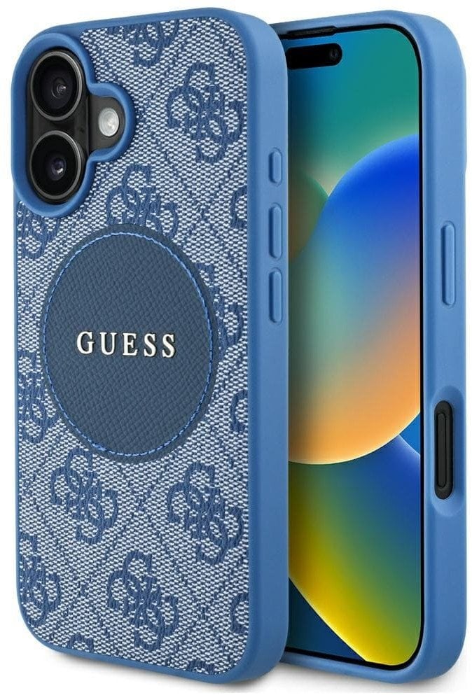 Etui Guess 4G Circle Classic Logo MagSafe do iPhone 16 niebieski