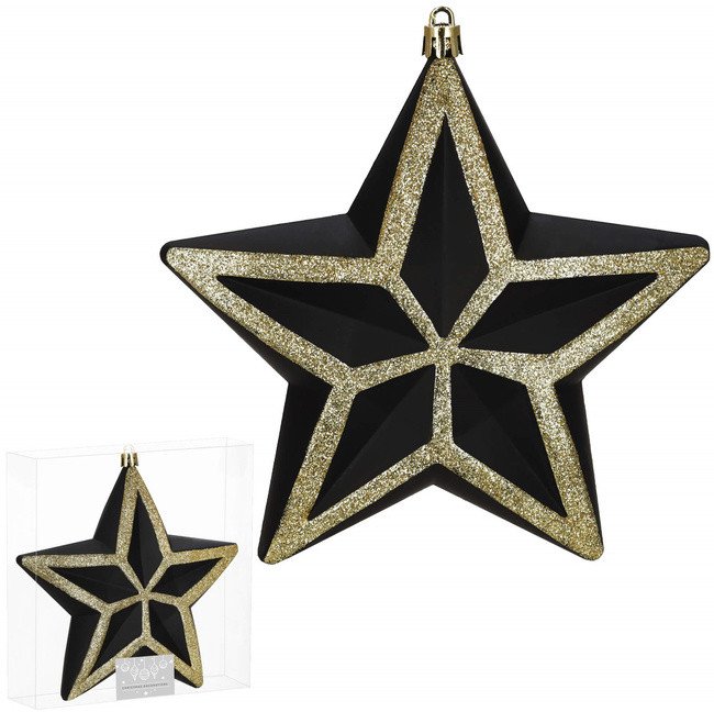 Bombka choinkowa, nietłukąca ozdoba świąteczna do stroika 15 cm gwiazda, czarno-złota UNIWERSALNY