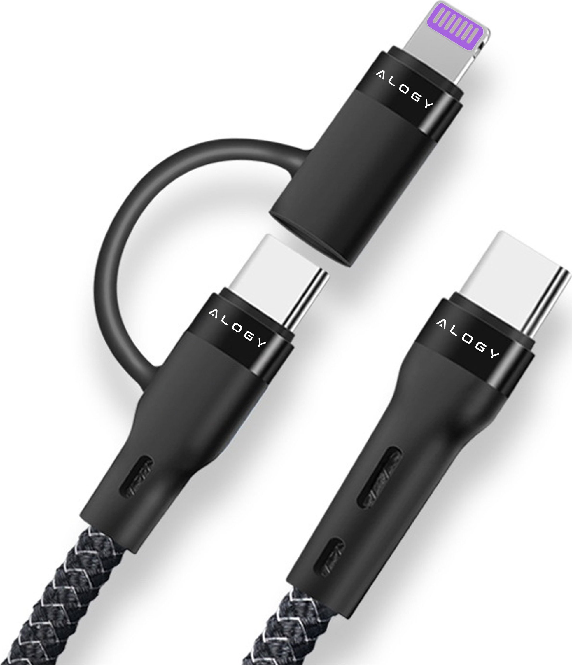 Kabel USB Alogy Kabel 2w1 Alogy USB-C typ C do Lightning PowerDelivery do Apple iPhone PD 60W 100cm 1M przejściówka adapter Czarny