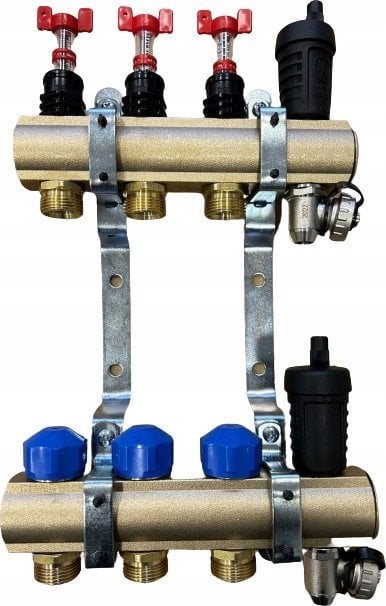 Kisan Kisan rozdzielacz 1" do ogrzewań płaszczyznowych i grzejnikowych z wyjściem 3/4" o standardzie Eurokonus KRPTp 3 KRPTP03.20.12