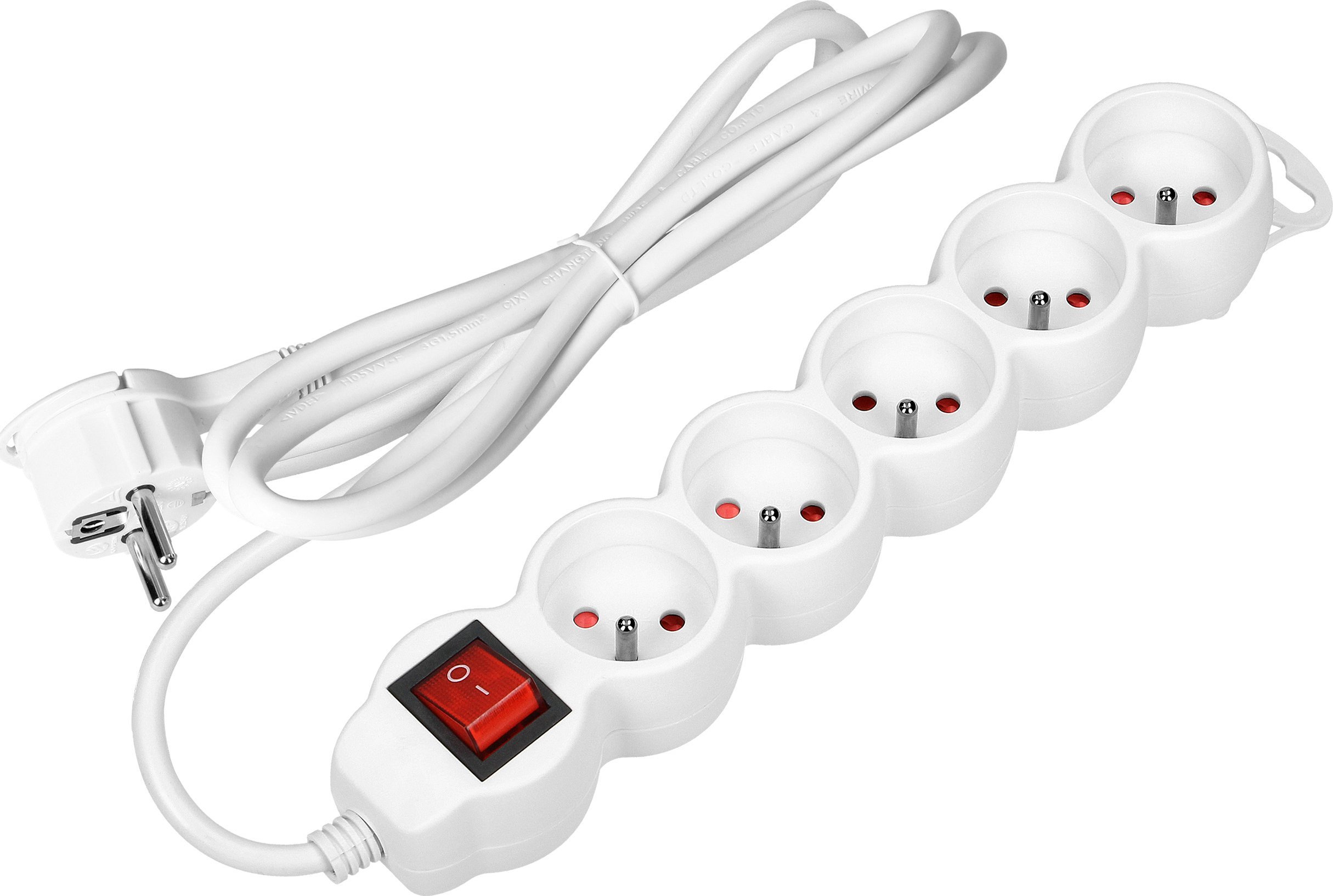 Orno Przedłużacz 5-krotny 2P+Z, z wyłącznikiem, 5m H05VV-F 3x1,5mm2, Imax=16A, płaska wtyczka, biały