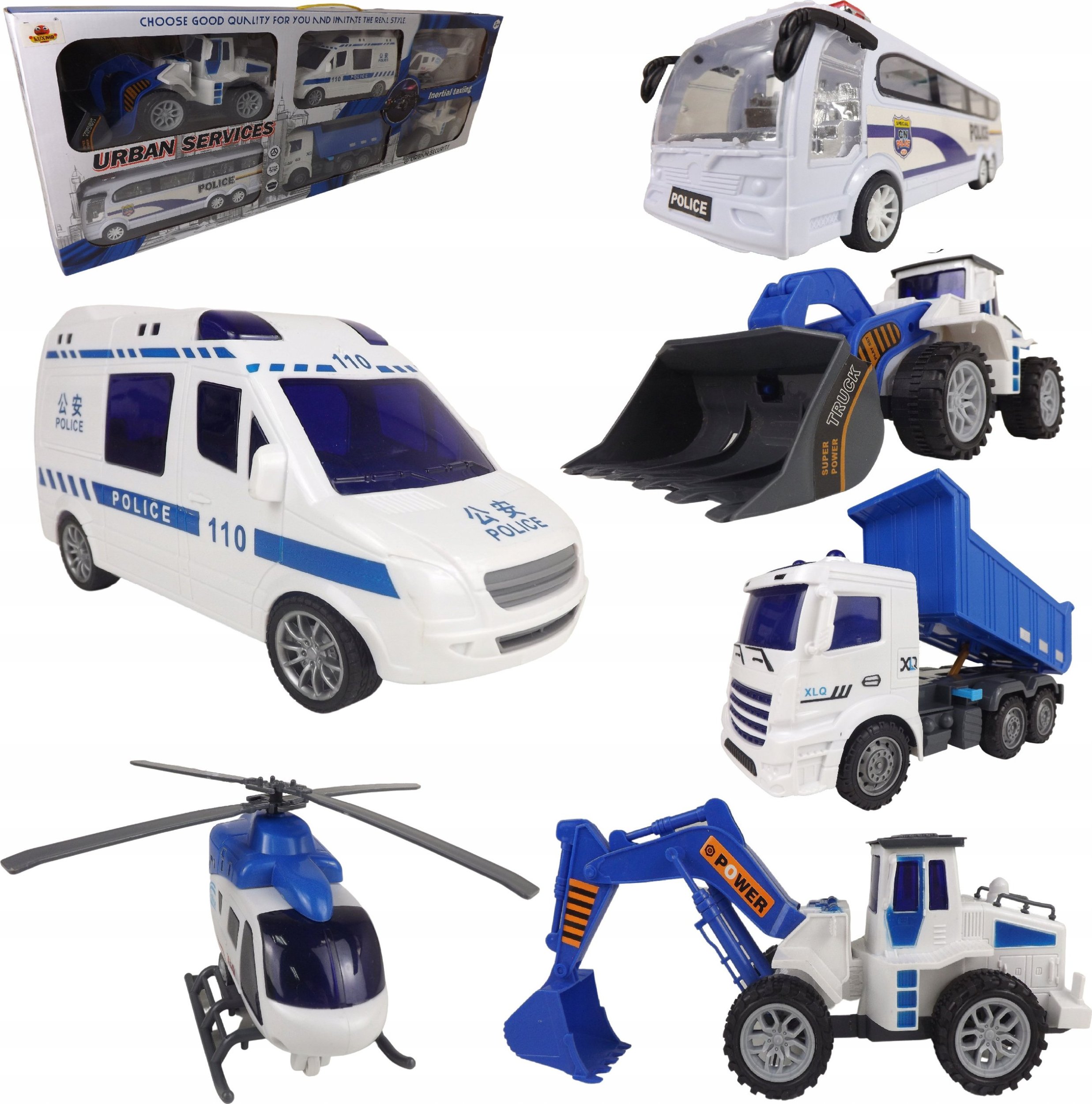 Zestaw samochodów 6 autek policja ruchome el. 6J