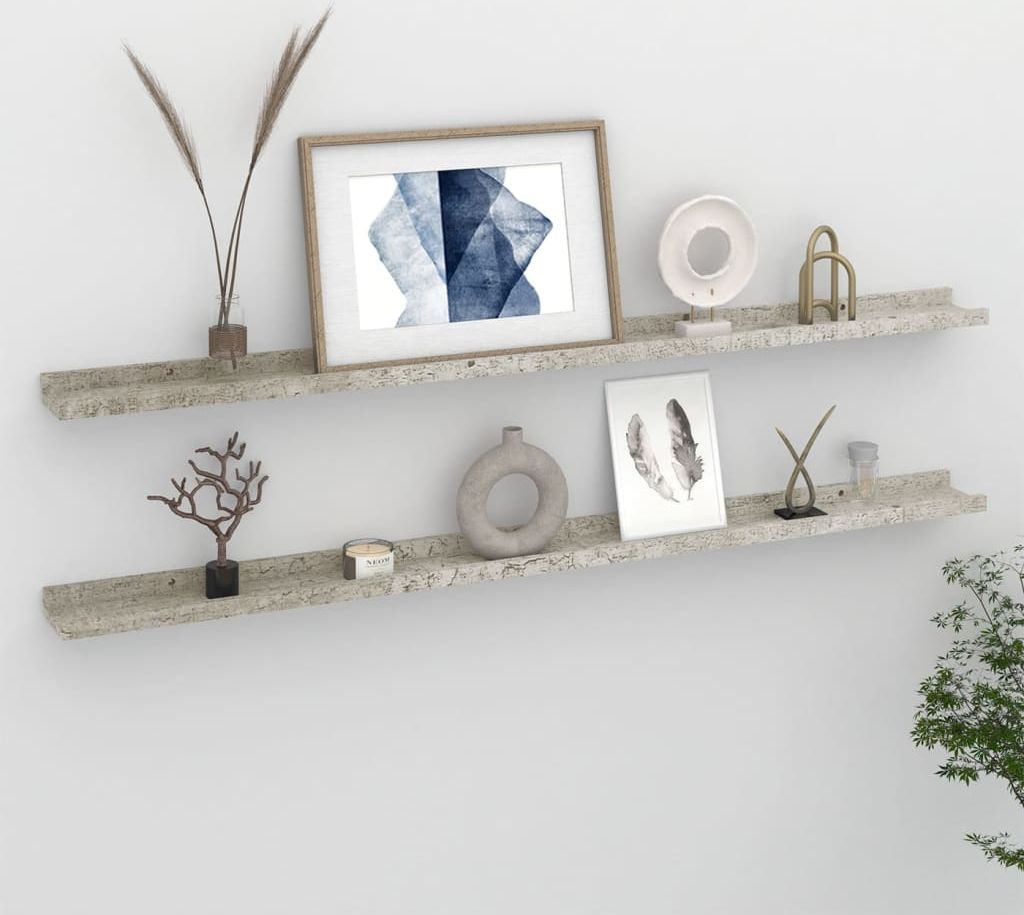 vidaXL Półki ścienne, 2 szt., szarość betonu, 115x9x3 cm