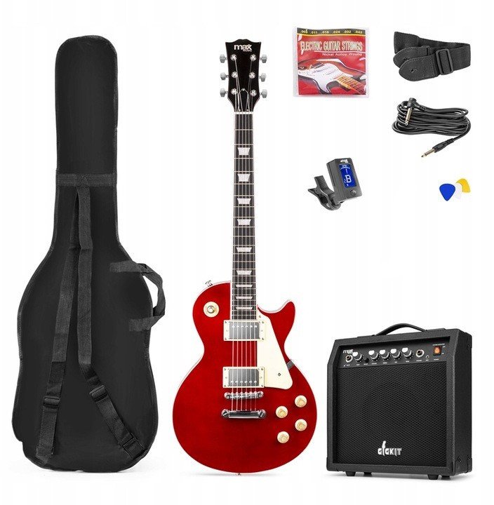 Zestaw: Gitara elektryczna GigKit w stylu LP ciemnoczerwona+ wzmacniacz+ akcesoria one size
