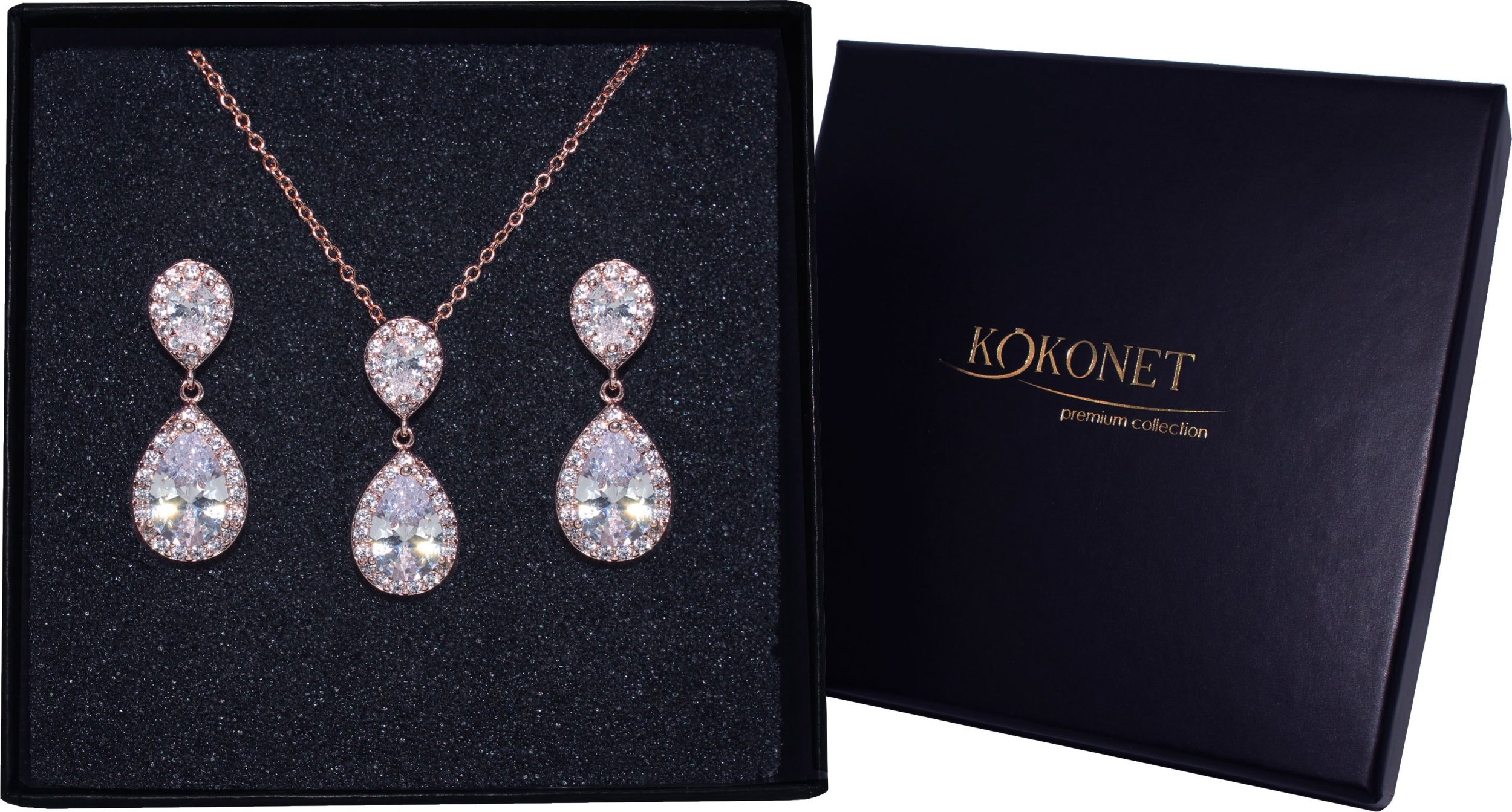 KOKONET Komplet rose gold MIGDAŁKI kolczyki naszyjnik ślub