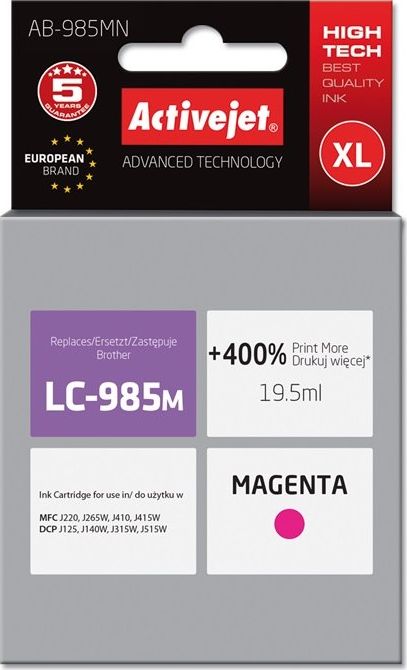 Tusz Activejet Activejet Tusz Activejet AB-985MN (zamiennik Brother LC985M; Supreme; 19,5 ml; czerwony)