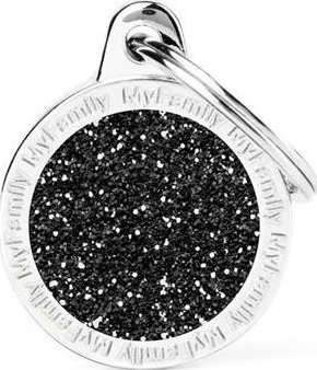 Zawieszka Adresówka Identyfikator z grawerem dla psa i kota duże koło czarne glitter
