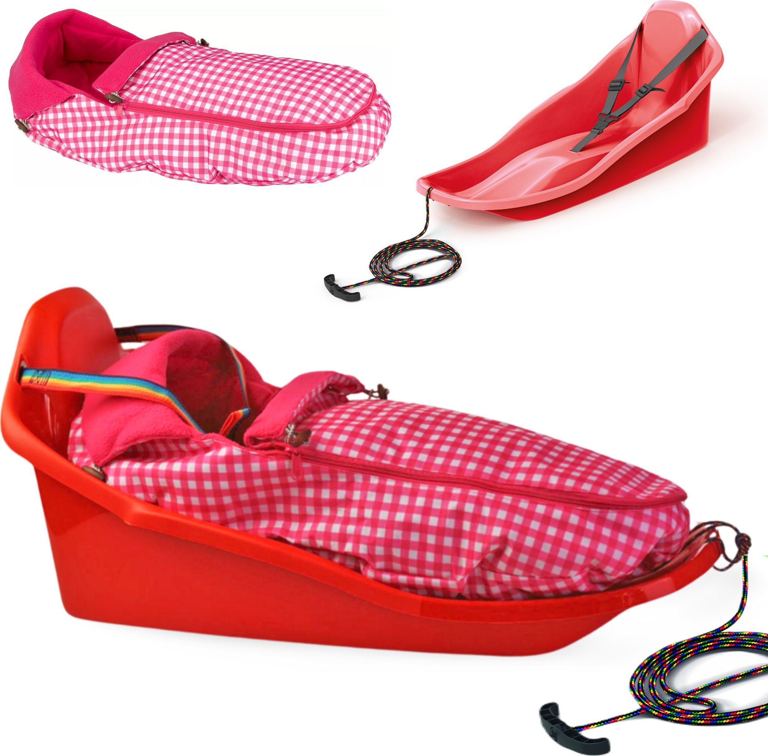 Prosperplast Sanki z oparciem TOPO zapinane pasy + Śpiwór