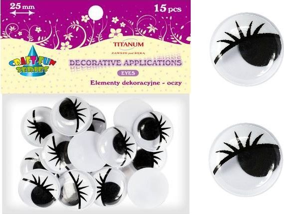 Titanum Oczy bez kleju z rzęsami 25mm mix 15szt