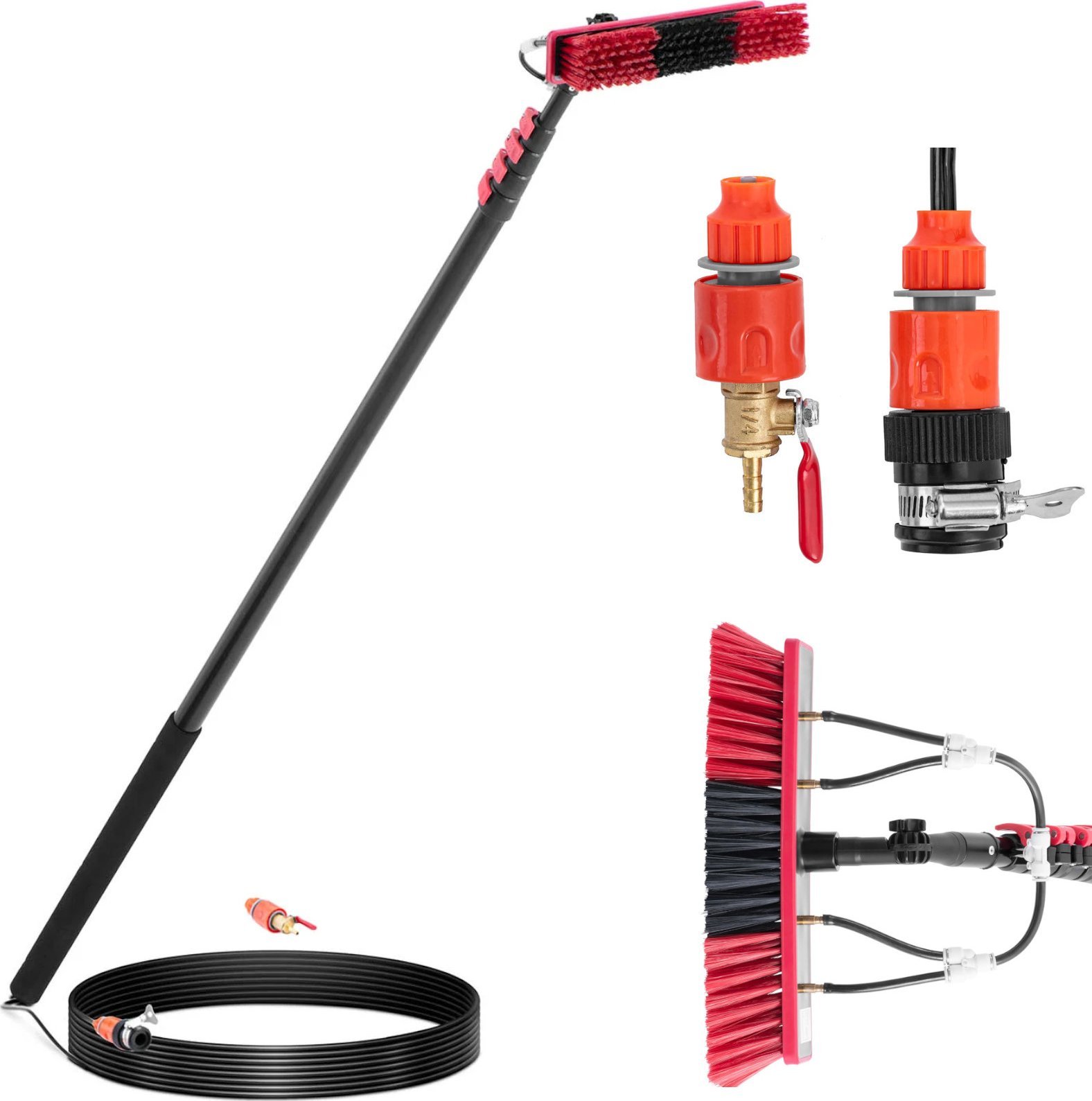 Ulsonix Szczotka myjka wodna teleskopowa z wężem do mycia okien paneli słonecznych dł. 7.2m Szczotka myjka wodna teleskopowa z wężem do mycia okien pa