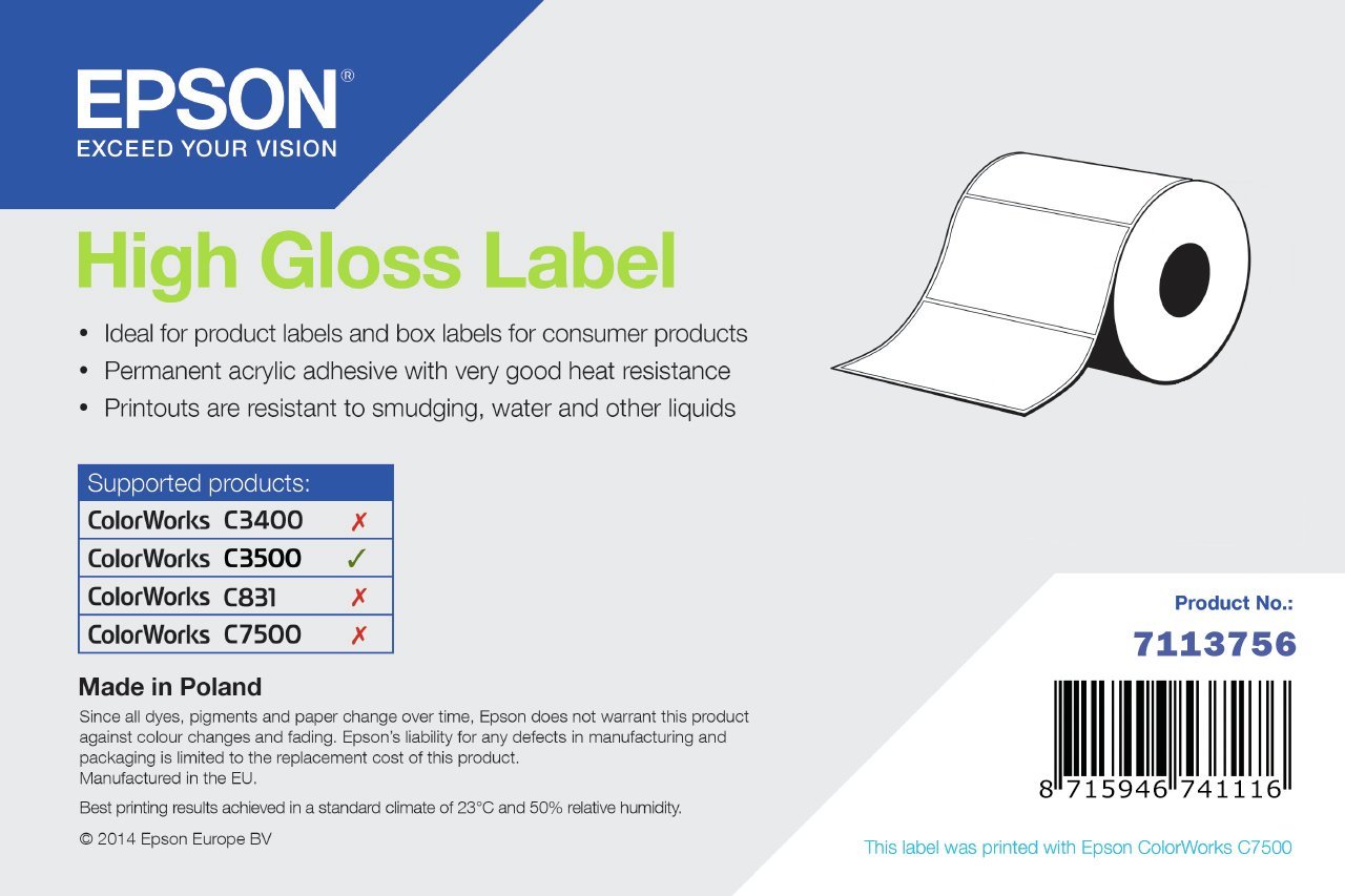HIGH GLOSS LABEL DIE-CUT ROLL/76MM X 51MM 610 LABELS