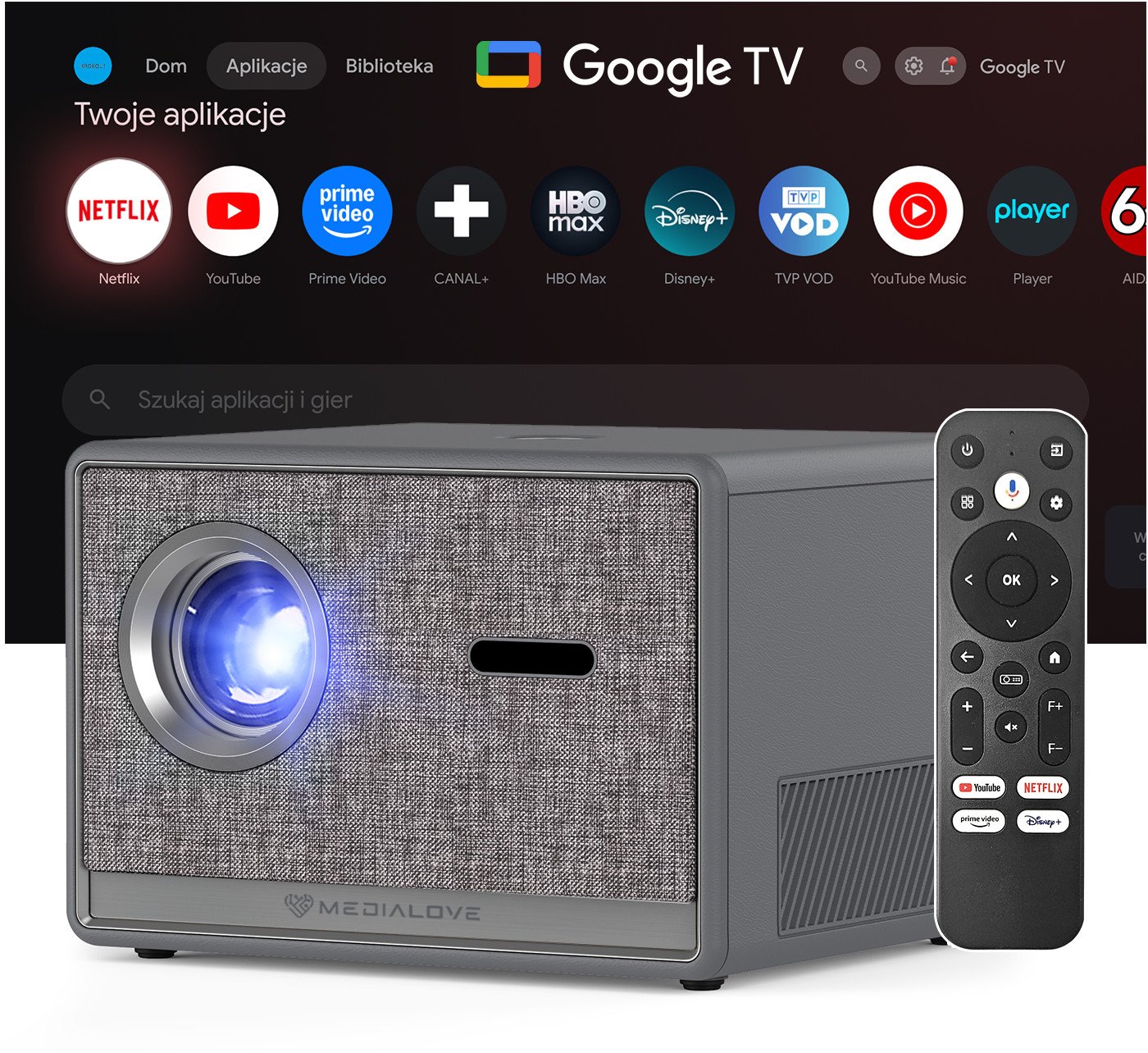 Projektor LED Medialove M1000 GTV Certyfikowany GoogleTV 11 Autofocus