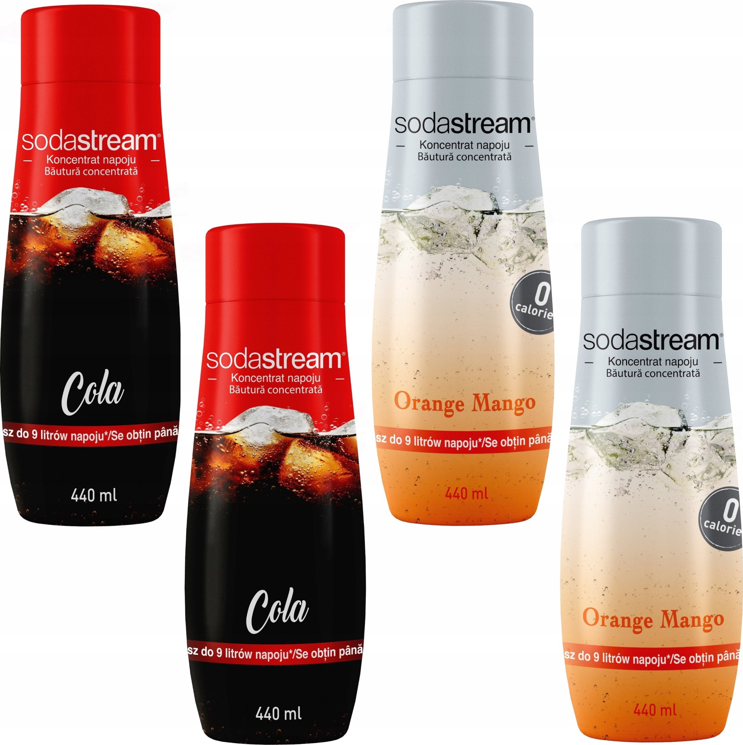 Zestaw 4 koncentratów SodaStream 2x (Cola+Orange-Mango)