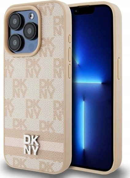 DKNY DKHCP15LPCPTSSP iPhone 15 Pro 6.1" różowy/pink hardcase Leather Checkered Mono Pattern & Printed Stripes