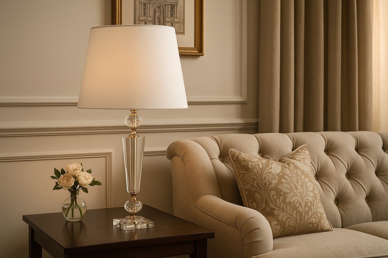 Lampa z kloszem i szklaną podstawa AP138547