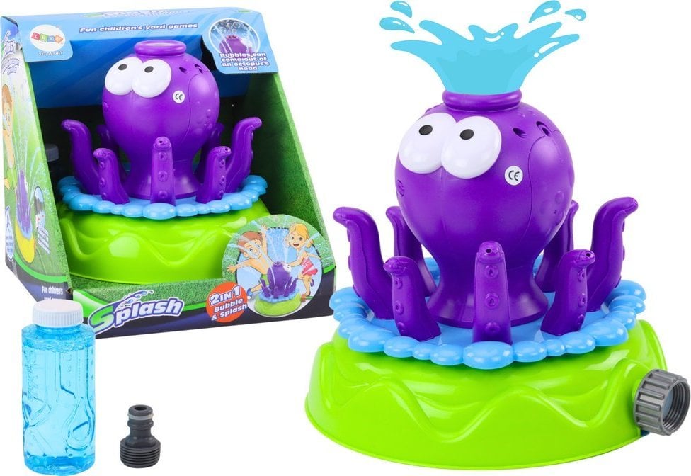 LeanToys Zraszacz Ogrodowy Ośmiornica Fontanna Bańki Mydlane Fioletowa
