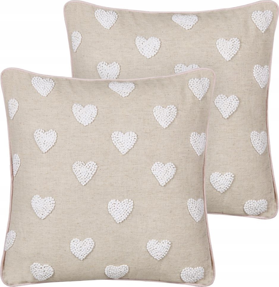 Beliani 2 bawełniane poduszki dekoracyjne w serca 45 x 45 cm beżowe GAZANIA