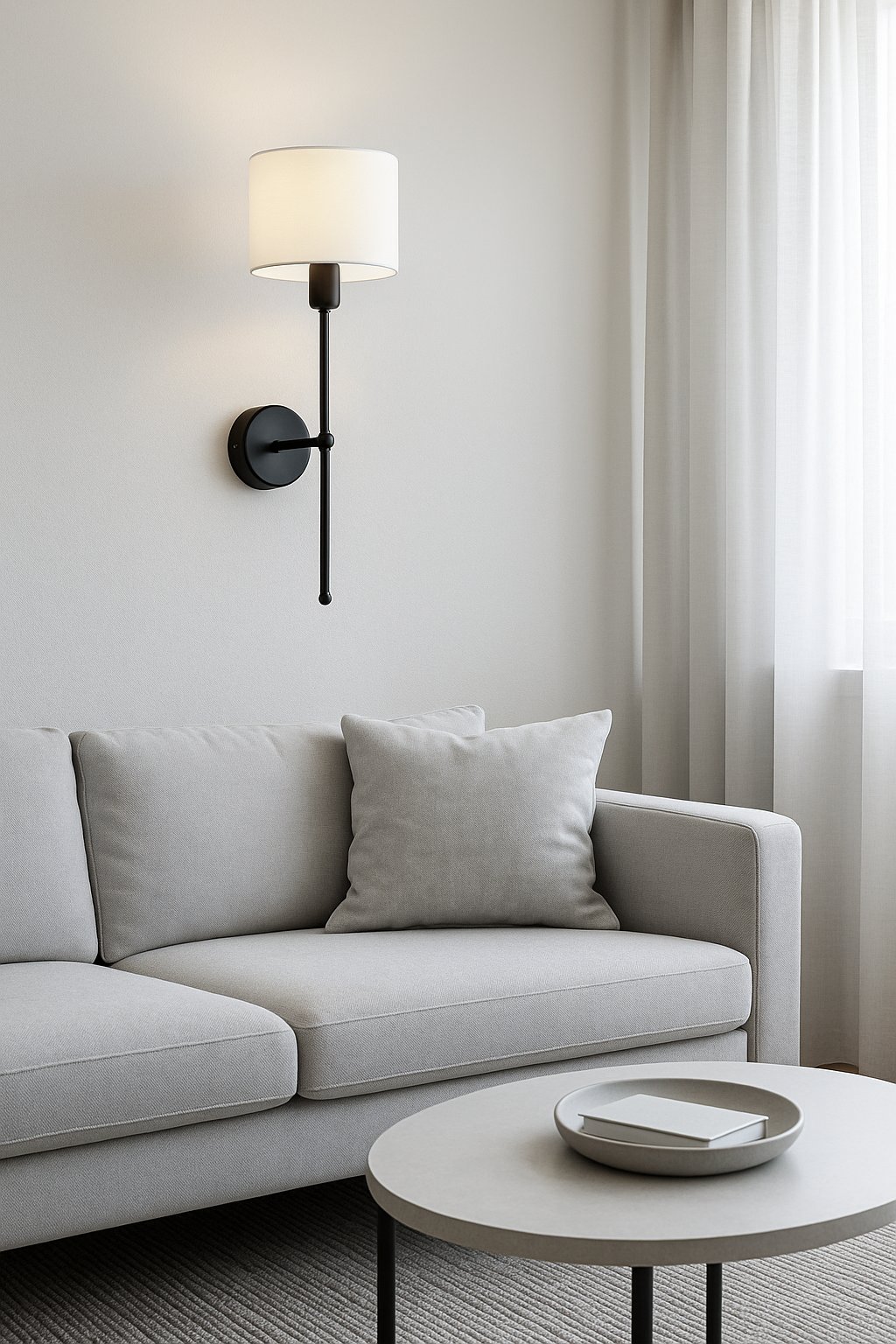 Kinkiet z białym abażurem w stylu modern farmhouse