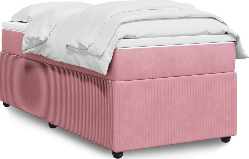 vidaXL Łóżko kontynentalne z materacem, różowe, aksamit, 90x190 cm