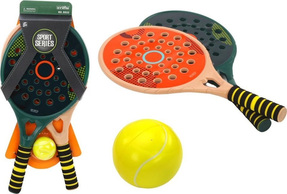 LeanToys Zestaw 2 Rakietek Dla Dzieci Do Gry Padel Zielona Beżowa Piłka PU Żółta LEAN Toys