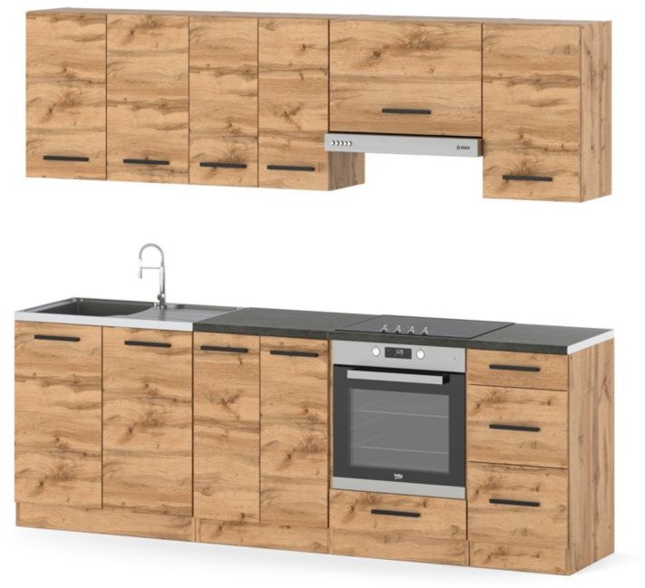 Meble Kuchenne Drewniane Nowoczesne Modułowe Mokka 2.4m Zestaw Modułowy