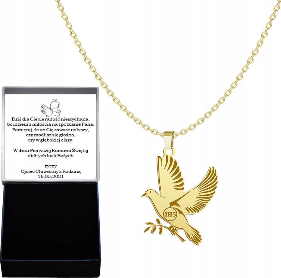 Radziszewska Jewellery Pozłacany Naszyjnik Gołąb z hostią GRAWER GRATIS