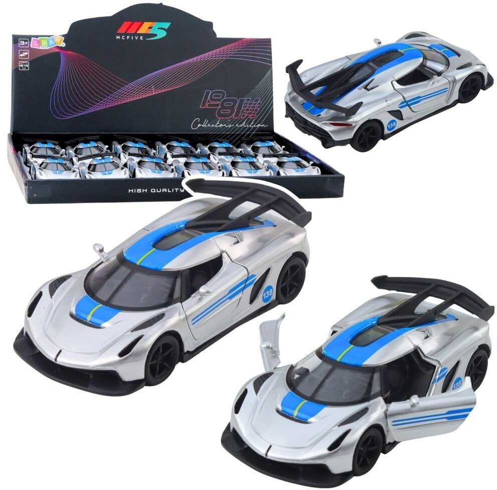 Samochód Wyścigowy Sportowy Metalowy Napęd Otwierane Drzwi Srebrny 1:32