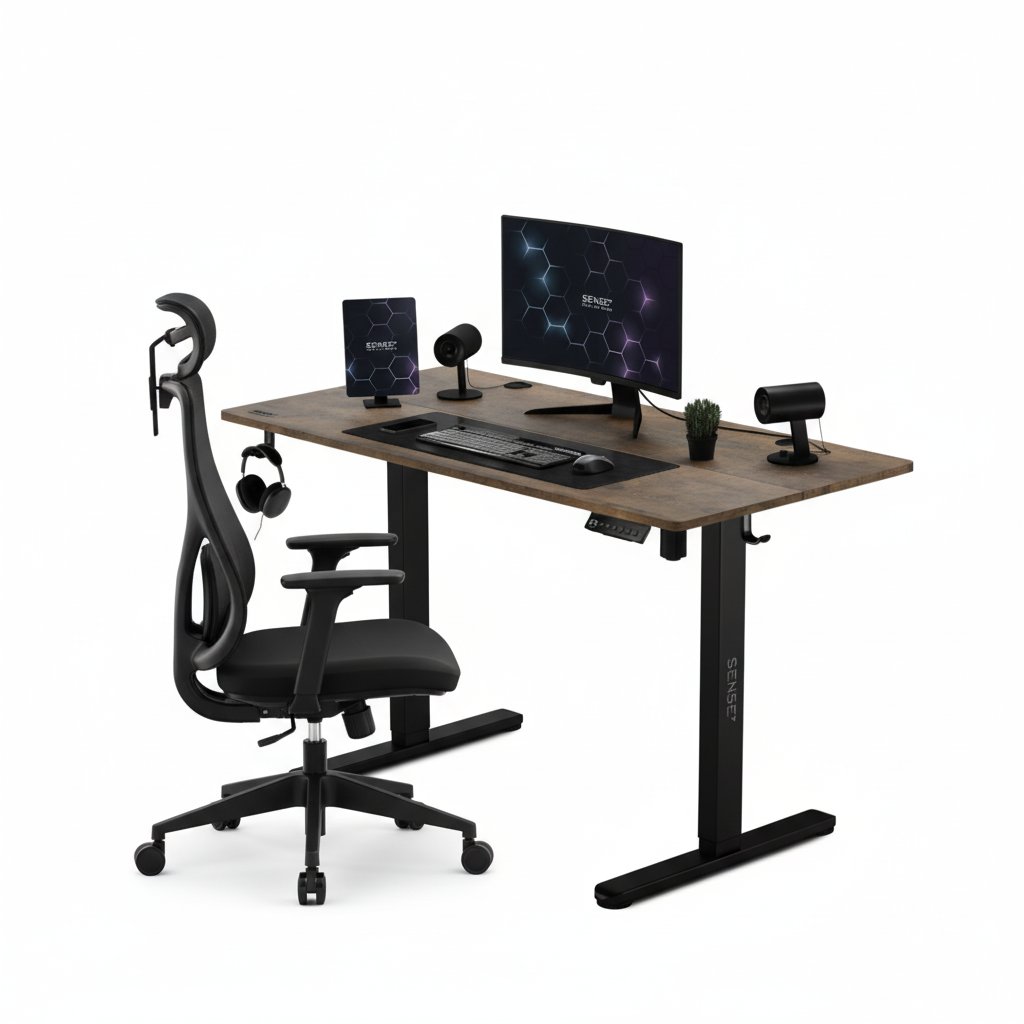 Krzesło biurowe SENSE7 Krzesło biurowe Moyo Czarne + Biurko elektryczne Nojo 120x60 Black Oak