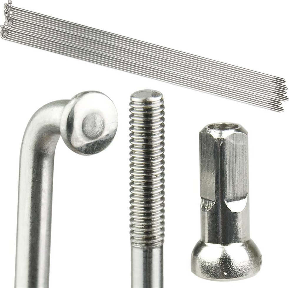 Sapim Zestaw 18 szt. - Szprychy Sapim Leader 2,0 mm stal nierdzewna srebrne + nyple