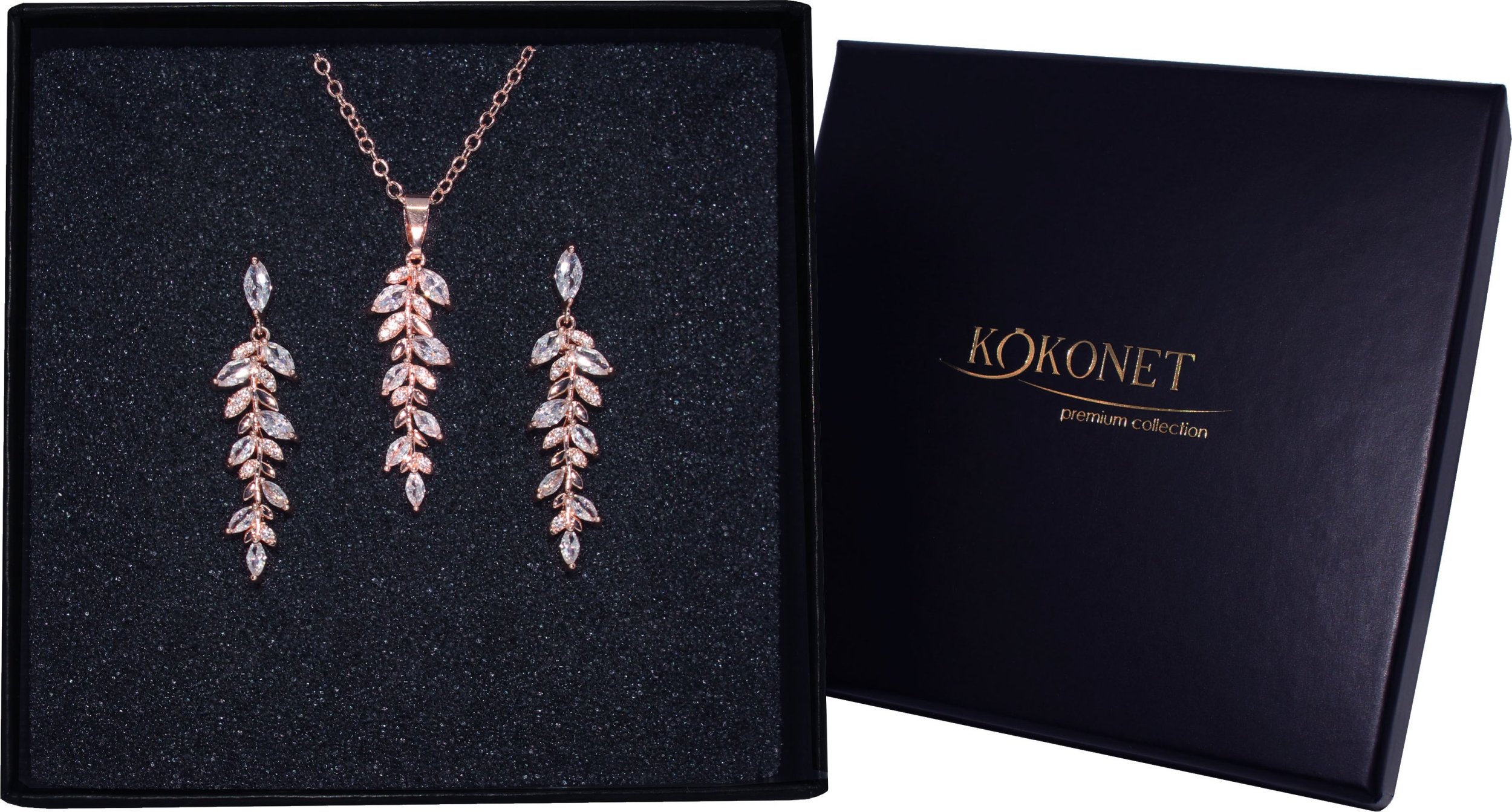 KOKONET ZESTAW NASZYJNIK kolczyki RÓŻOWE ZŁOTO ślubny BOHO