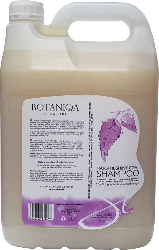 Botaniqa Botaniqa Show Line Harsh & Shiny Coat Shampoo - szampon do sierści grubej i szorstkiej 4l uniwersalny