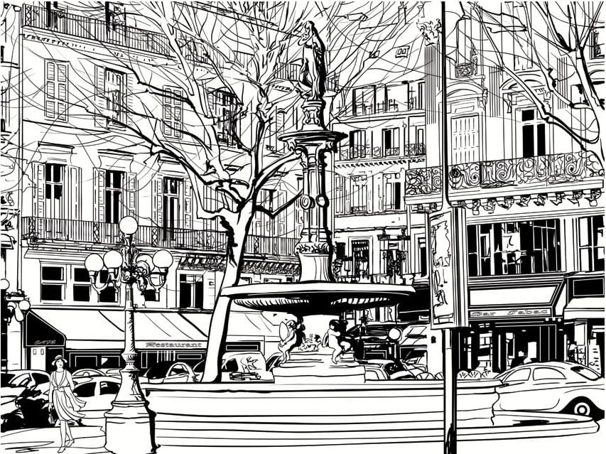 DecoNest Fototapeta - Sketch of parisian fountain - 200X154