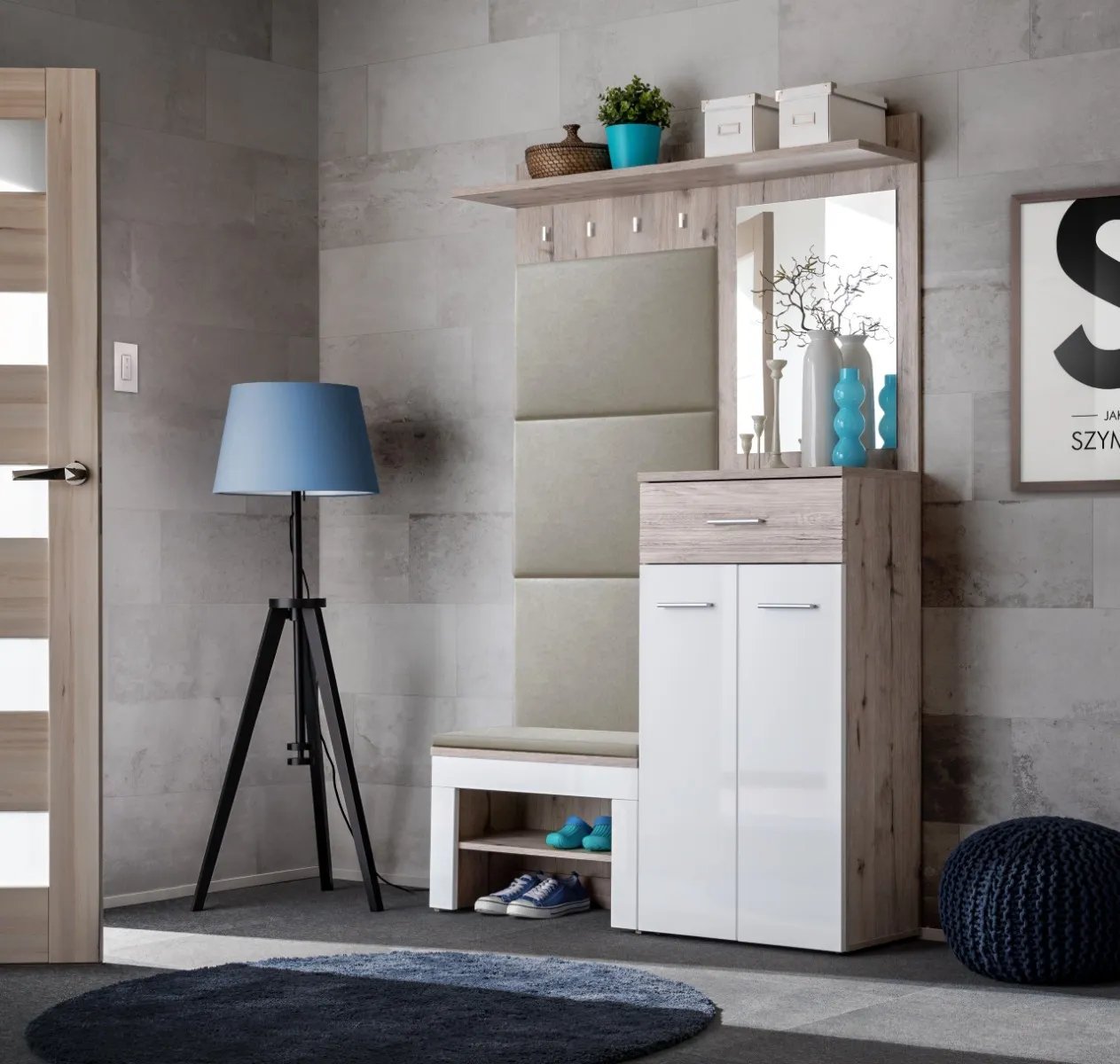 ASM Meble Garderoba do przedpokoju GUSTAVO VII dąb wellington/biała połysk ASM Meble