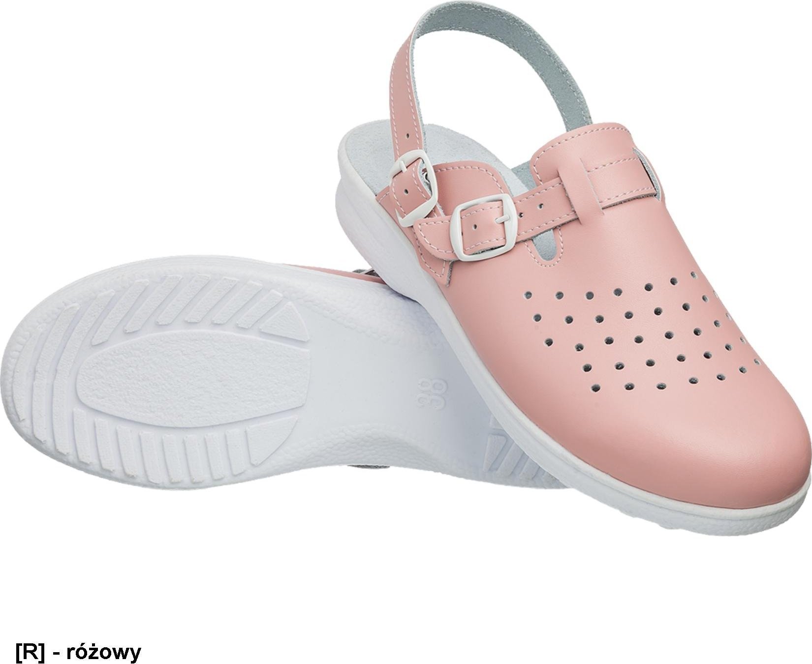 MEDIBUT BMKLADZ2PASDAM - skórzane klapki damskie, buty zawodowe medyczne lub gastronomi damskie - różowy 40