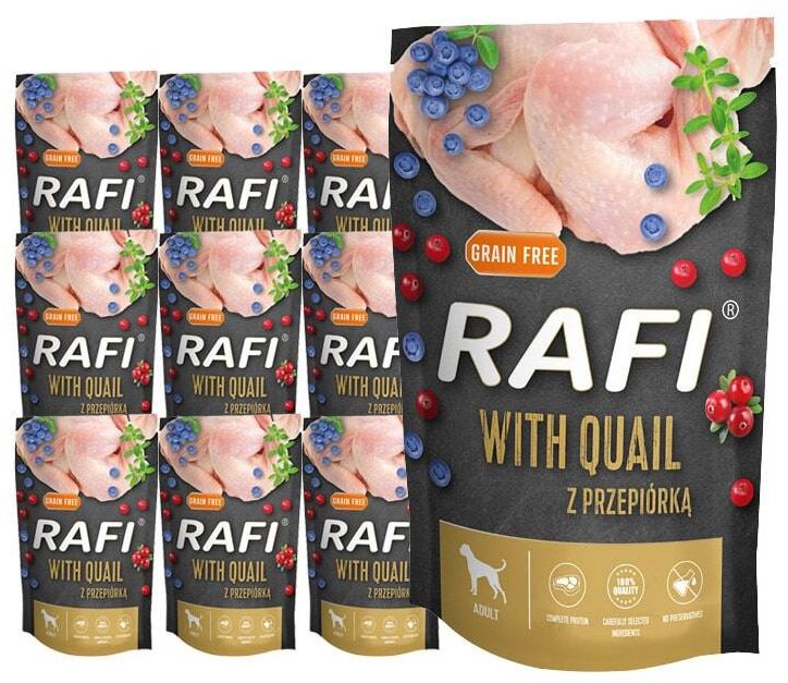 Mokra karma dla psa Rafi z przepiórką saszetka zestaw 10 x 500 g