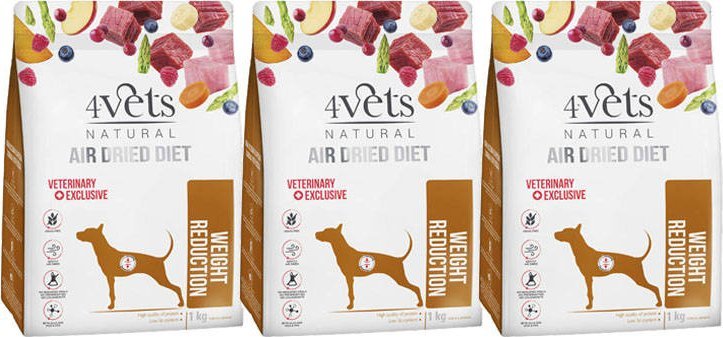 4Vets Natural Weight Reduction karma suszona dla psów z nadwagą i otyłością zestaw 3 x 1 kg