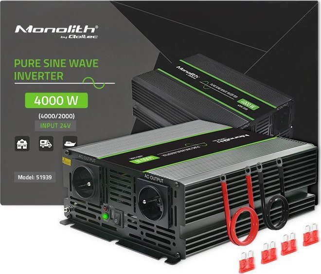 Przetwornica Qoltec Przetwornica napięcia Monolith | 2000W | 4000W | 24V na 230V | Czysty Sinus