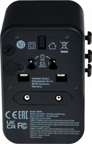 Verbatim 100-250 V Adapter podróżny, CEE7 (widelec) - gniazdo, czarny, Verbatim