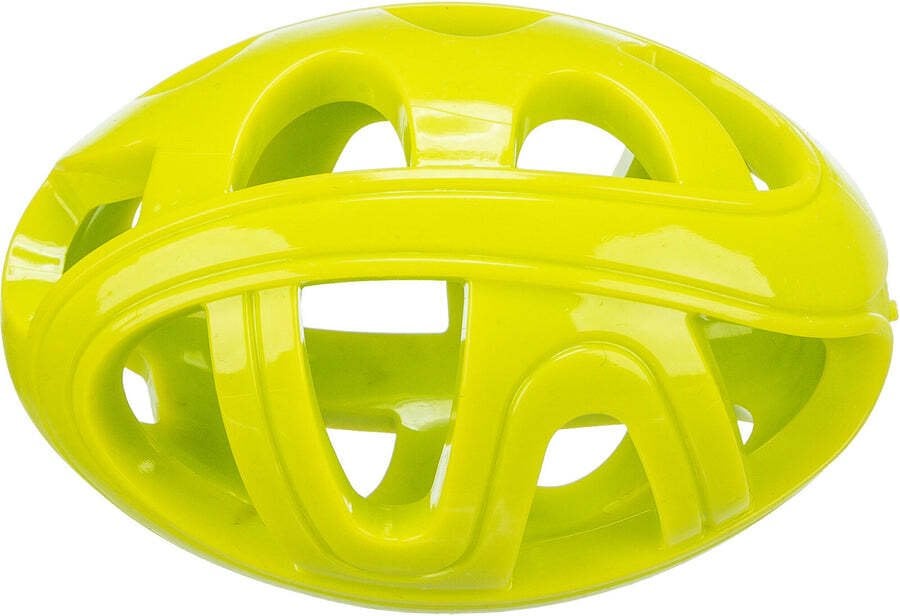 Rugby z otworami, zabawka, dla psa, TPE, limonkowa, 11 cm