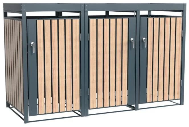 Westmann Metalowy kosz na śmieci Planta | 3x240 Dł. | Skrzynia na śmieci z dachem roślinnym | 84x200x124 cm