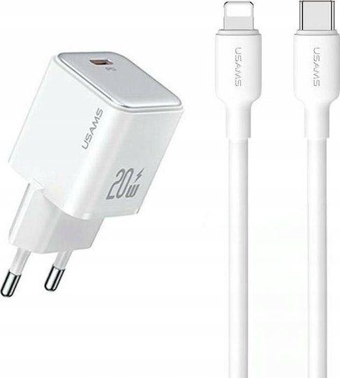 Ładowarka Usams Ładowarka sieciowa USAMS US-CC183 USB-C 20W PD3.0 + kabel US-SJ610 USB-C / Lightning biały/white