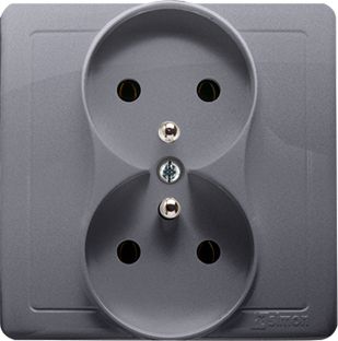 Kontakt-Simon Gniazdo podwójne Simon Basic z uziemieniem 16A srebrny mat (BMGZ2z/43)