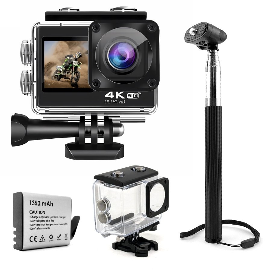 Kamera Sportowa 4K UHD 60FPS Akcesoria WiFi USB-C Pilot Wodoodporna Gomedia