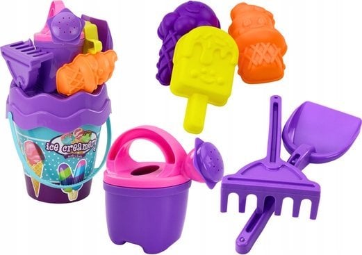 LeanToys Zestaw Do Piasku Wiaderko Łopatka Grabki Konewka Lody