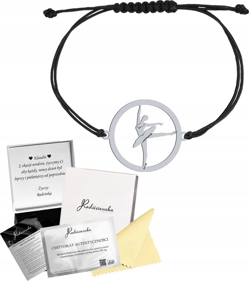 Radziszewska Jewellery Bransoletka Srebrna BALETNICA Srebro 925 GRAWER Biżuteria Sznurek Prezent