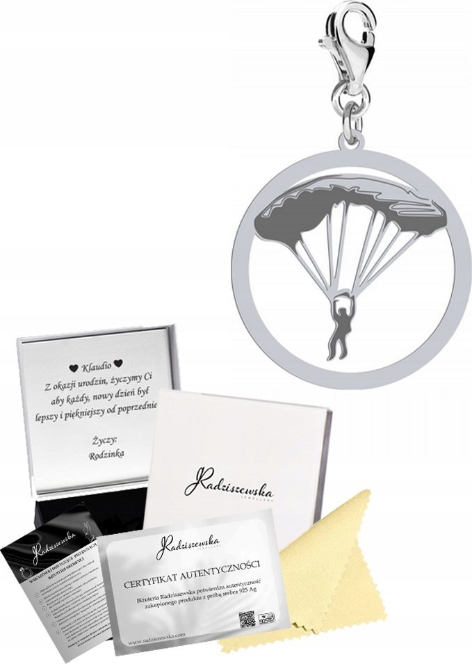 Radziszewska Jewellery Charms Srebrny ze Spadochroniarzem Karabińczyk Prezent DEDYKACJA GRATIS
