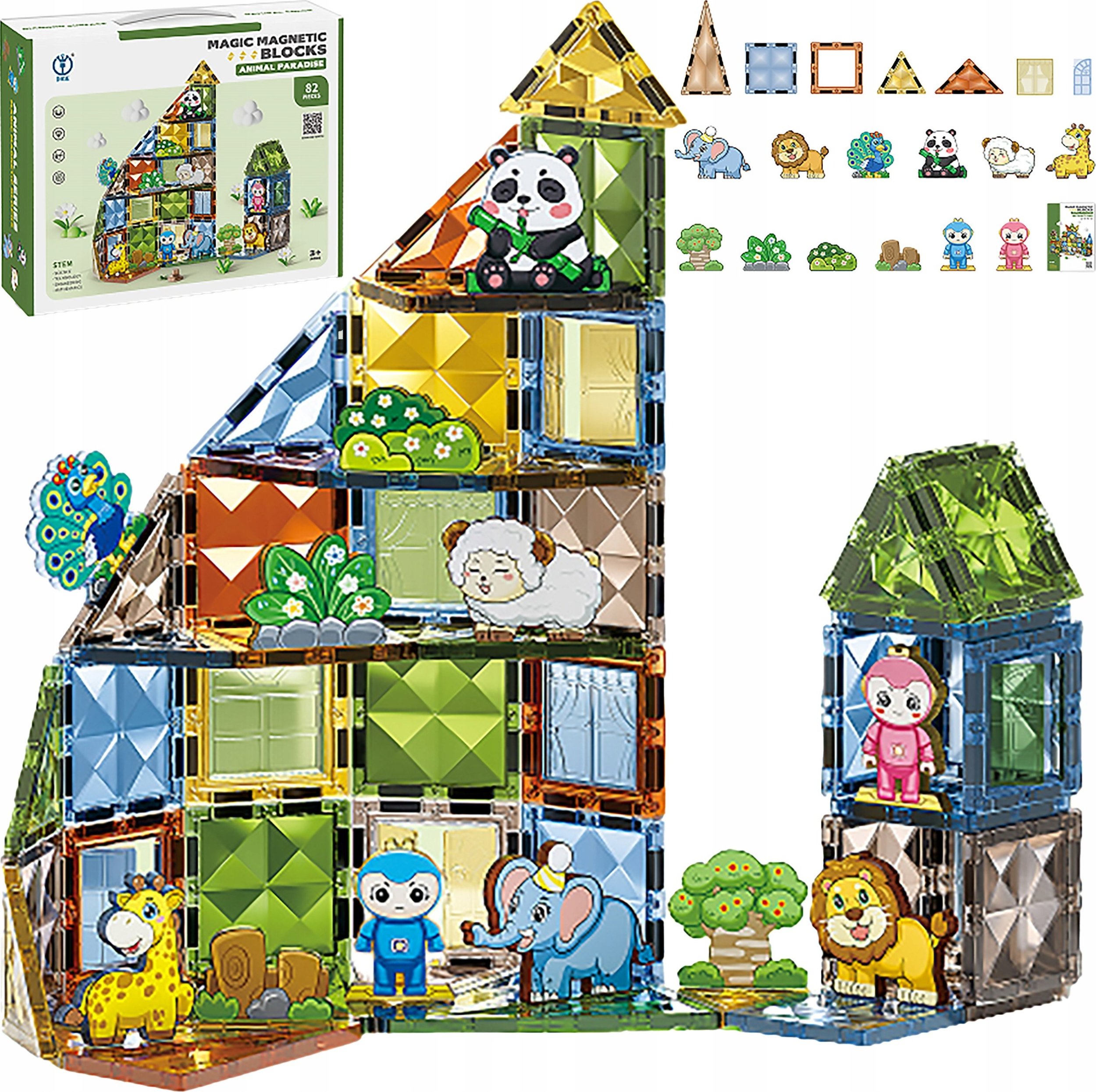 Konstrukcyjne Klocki Magnetyczne ZWIERZĘTA 82 El.