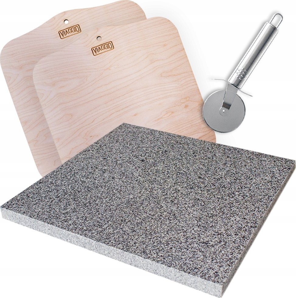 VIAGGIO KAMIEŃ DO PIZZY 35x35 + 2 ŁOPATKI + NÓŻ