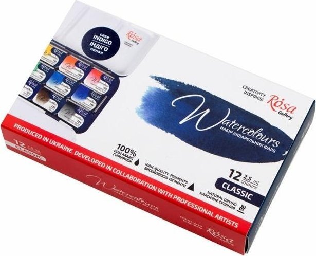 Farby akwarelowe w kostkach Classic 12 kolorów