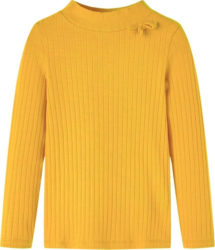 vidaXL Koszulka dziecięca z długimi rękawami, prążkowana, ciemna ochra, 92